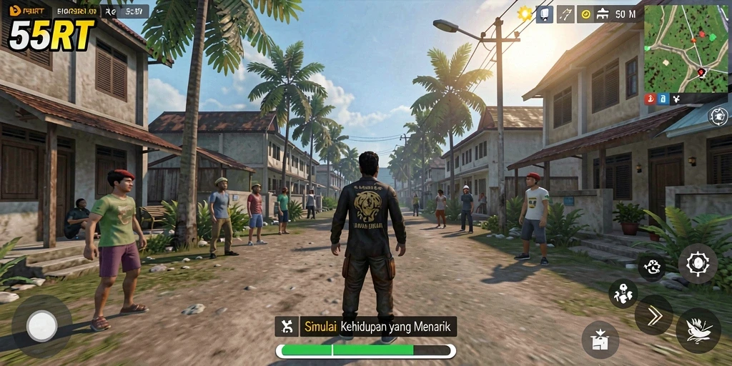 Tampilan gameplay menarik dari 55RT yang menunjukkan interaksi karakter.