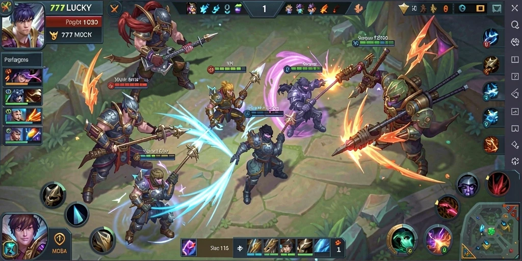 Screenshot gameplay 777LUCKY dengan aksi pertempuran seru.