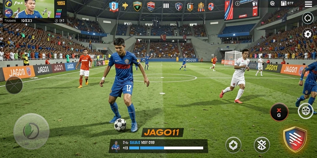 Tampilan menakjubkan dalam permainan olahraga JAGO11 yang penuh aksi.