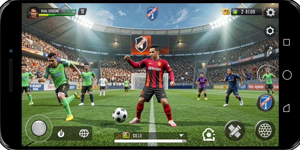 Menampilkan gameplay seru dalam KAKRP, game sepak bola penuh aksi.