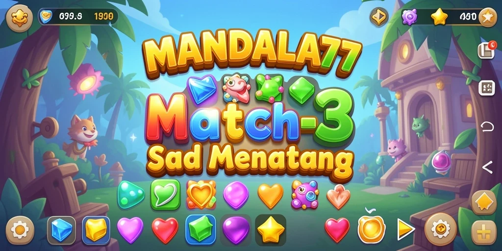 Tampilan gameplay MANDALA77 dengan elemen Match-3 yang menarik.