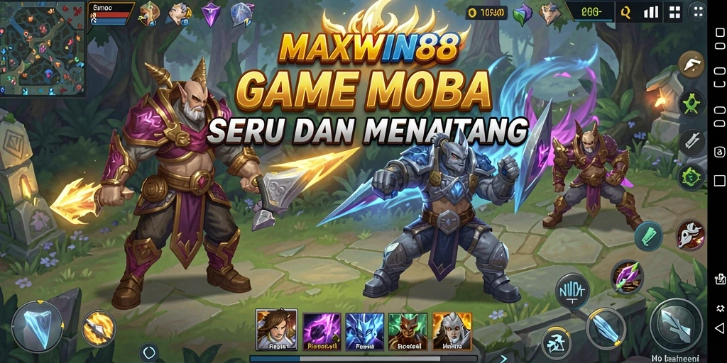 Screenshot gameplay MOBA MAXWIN88 yang mendebarkan.