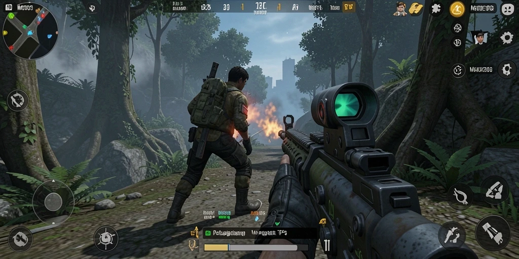 Screenshot menunjukkan aksi mendebarkan dalam bermain TPS.