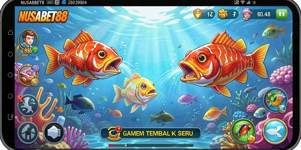Screenshot menampilkan gameplay seru dari NUSABET88 di dunia Tembak Ikan.