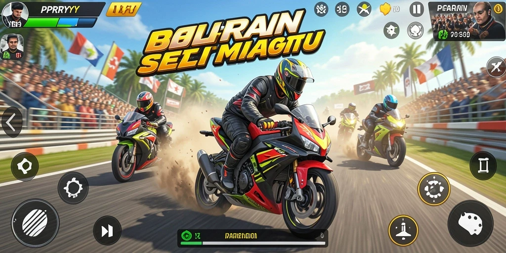 Tangkapan layar gameplay PPRRYY dengan motor balap yang sangat dinamis.