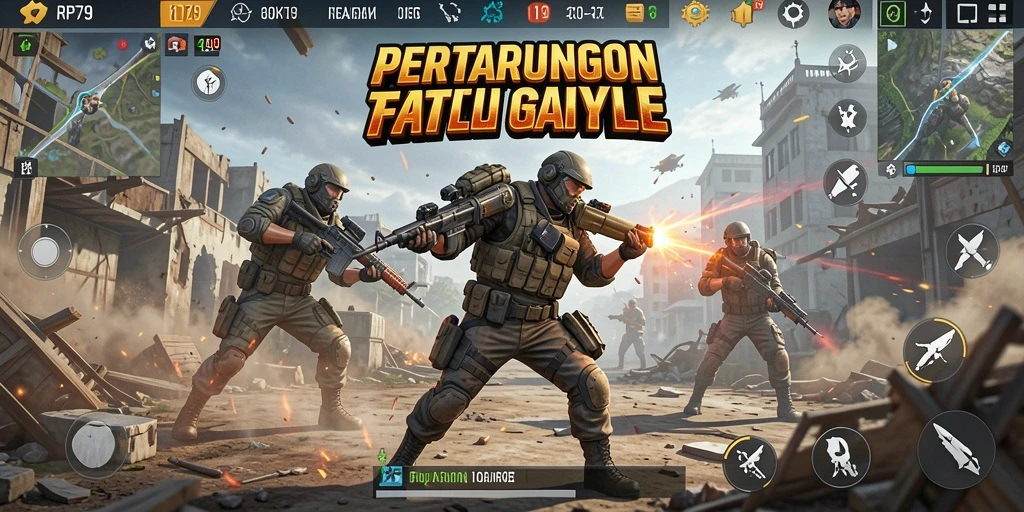 Tangkapan layar RP79 menampilkan aksi mendebarkan dalam pertarungan Battle Royale.