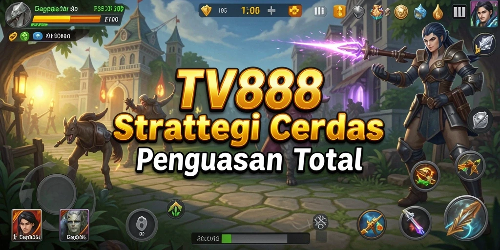 Screenshot utama TV888 menunjukkan aksi pertempuran strategis yang intens.